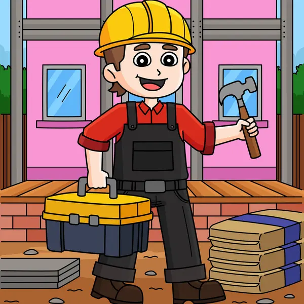 Bu karikatür parçası Araç Kutusu illüstrasyonlu bir İnşaat İşçisi gösterir.
