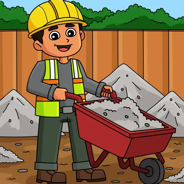 Bu karikatür, el arabası çizimi olan bir inşaat işçisini gösteriyor..