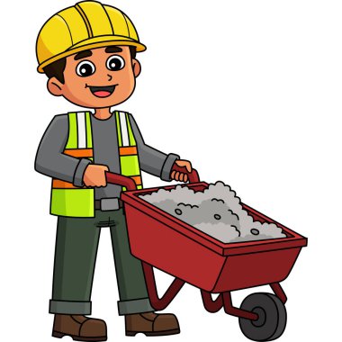 Bu karikatür, el arabası çizimi olan bir inşaat işçisini gösteriyor..