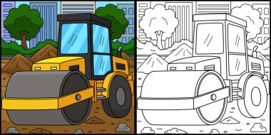 Bu boyama sayfası bir İnşaat Yolu Roller 'ını gösteriyor. Bu illüstrasyonun bir tarafı renkli ve çocuklar için bir ilham kaynağı..