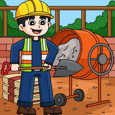 Bu karikatür parçası bir İnşaat İşçisi Karıştırma Çimento çizimini gösterir.
