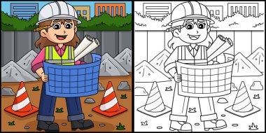 Bu boyama sayfası bir İnşaat İşçisi İnşaat Projesi 'ni gösteriyor. Bu illüstrasyonun bir tarafı renkli ve çocuklar için bir ilham kaynağı..