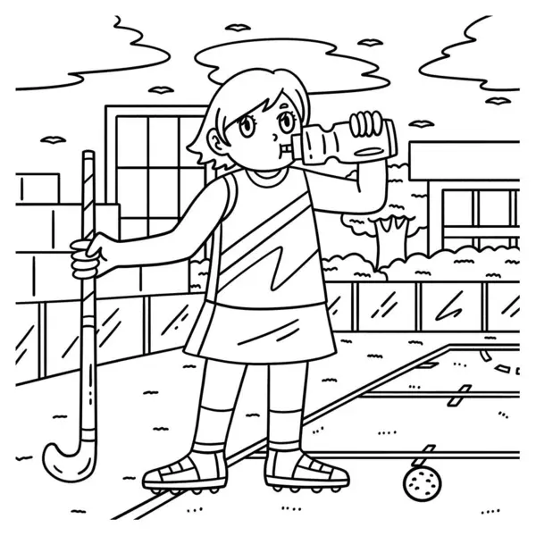 Su içen bir çim hokeyi oyuncusunun sevimli ve komik renkli sayfası. Çocuklar için saatlerce boyama eğlencesi sağlıyor. Bu sayfayı boyamak çok kolaydır. Küçük çocuklar ve yeni yürümeye başlayanlar için uygun..