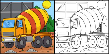 Bu boyama sayfası bir Yapı Karıştırıcı 'yı gösterir. Bu illüstrasyonun bir tarafı renkli ve çocuklar için bir ilham kaynağı..