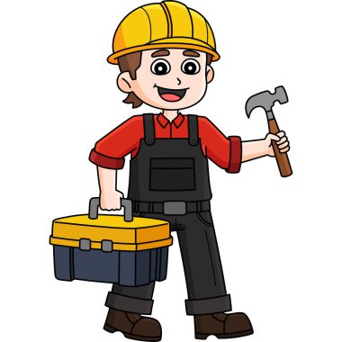 Bu karikatür parçası Araç Kutusu illüstrasyonlu bir İnşaat İşçisi gösterir.