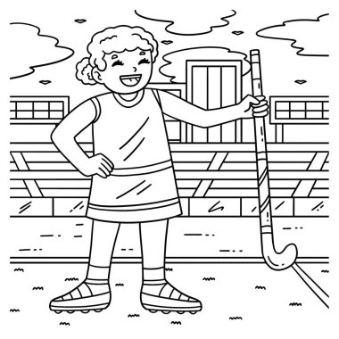 Çubuk tutan kadın bir hokey oyuncusunun sevimli ve komik renkli sayfası. Çocuklar için saatlerce boyama eğlencesi sağlıyor. Bu sayfayı boyamak çok kolaydır. Küçük çocuklar ve yeni yürümeye başlayanlar için uygun..
