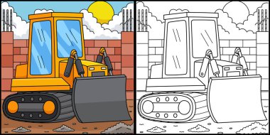 Bu boyama sayfasında bir Buldozer var. Bu illüstrasyonun bir tarafı renkli ve çocuklar için bir ilham kaynağı..