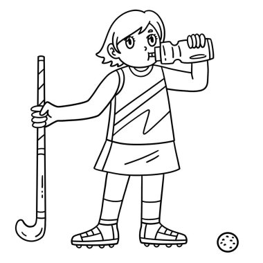 Su içen bir çim hokeyi oyuncusunun sevimli ve komik renkli sayfası. Çocuklar için saatlerce boyama eğlencesi sağlıyor. Bu sayfayı boyamak çok kolaydır. Küçük çocuklar ve yeni yürümeye başlayanlar için uygun.. 