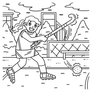 Bir çim hokeyi oyuncusunun topa vuruşunun sevimli ve komik renkli sayfası. Çocuklar için saatlerce boyama eğlencesi sağlıyor. Bu sayfayı boyamak çok kolaydır. Küçük çocuklar ve yeni yürümeye başlayanlar için uygun..