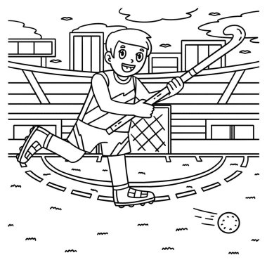 Top peşinde koşan bir hokey oyuncusunun sevimli ve komik renkli sayfası. Çocuklar için saatlerce boyama eğlencesi sağlıyor. Bu sayfayı boyamak çok kolaydır. Küçük çocuklar ve yeni yürümeye başlayanlar için uygun..