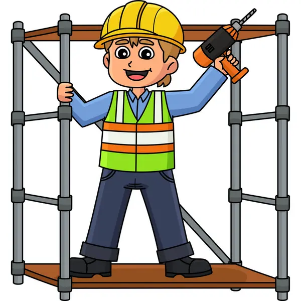 Bu karikatür, yapı iskelesinde bir inşaat işçisini gösteriyor..