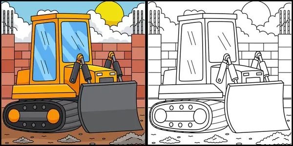 Bu boyama sayfasında bir Buldozer var. Bu illüstrasyonun bir tarafı renkli ve çocuklar için bir ilham kaynağı..
