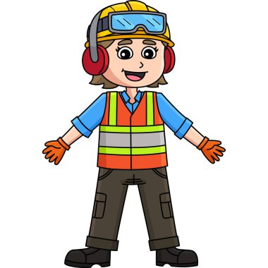 Bu karikatür parçası bir Kadın İnşaat İşçisi Güvenlik Gear çizimini gösterir.