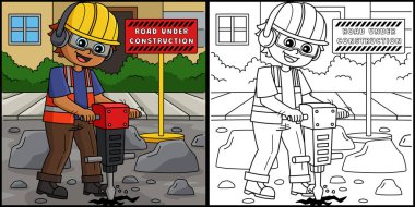 Bu boyama sayfası inşaat işçisi Jack Hammering Yolu 'nu gösteriyor. Bu illüstrasyonun bir tarafı renkli ve çocuklar için bir ilham kaynağı..