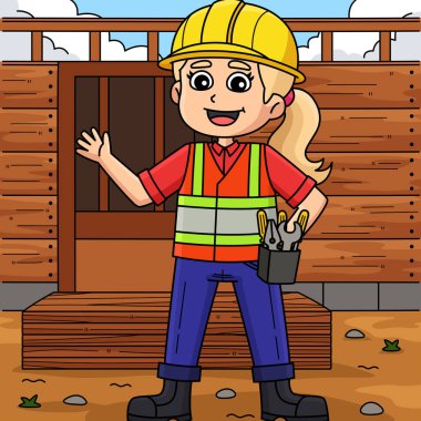 Bu karikatür parçası bir Kadın İnşaat İşçisi illüstrasyonunu gösterir.