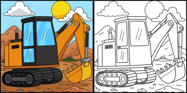 Bu boyama sayfası bir inşaat kazıcısını gösteriyor. Bu illüstrasyonun bir tarafı renkli ve çocuklar için bir ilham kaynağı..