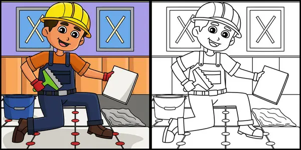 Bu boyama sayfası bir İnşaat İşçisi Döşeme Ayarını gösterir. Bu illüstrasyonun bir tarafı renkli ve çocuklar için bir ilham kaynağı..