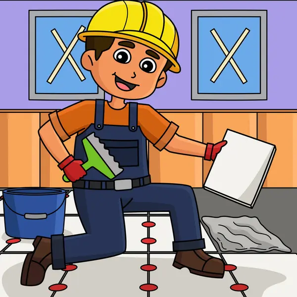 Bu karikatür klipinde bir İnşaat İşçisi Döşeme Çizimi illüstrasyonu gösterilir.