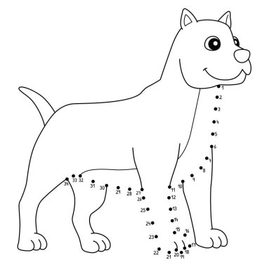 Noktaları birleştiren sevimli ve komik bir Dot Pitbull Köpek Hayvan Boyama sayfası.