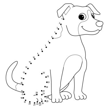 Noktaları birleştiren sevimli ve komik bir Dot Jack Russell Teriyer Köpek Hayvan Boyama Sayfası.