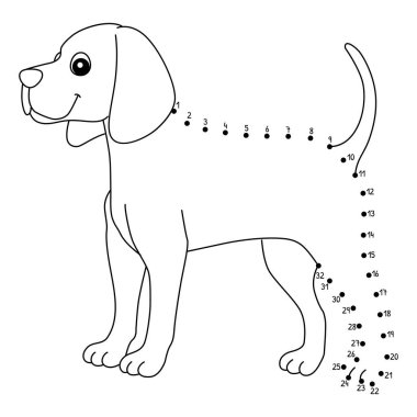 Noktaları birleştiren sevimli ve komik bir Dot Coonhound Dog Hayvan Boyama Sayfası.