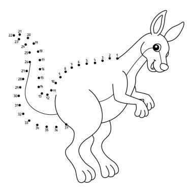 Noktaları birleştiren sevimli ve komik bir Dot Kanguru Avustralya Hayvan Boyama Sayfası.