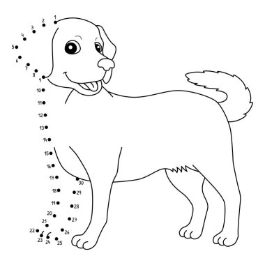 Noktaları birleştiren sevimli ve komik bir Dot Labrador Köpek Avcısı Hayvan Boyama Sayfası.