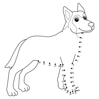 Sevimli ve komik noktaları birleştiren Belçika 'nın Malinois Köpek Hayvanları Boyama sayfası.