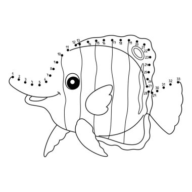 Noktaları birleştiren sevimli ve komik bir kelebek balığı Avustralya Hayvan Boyama Sayfası.