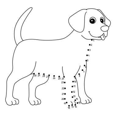 Noktaları birleştiren sevimli ve komik bir Çikolata Labaratuvarı Köpek Hayvan Boyama sayfası.