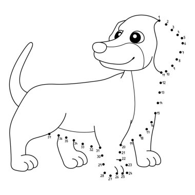 Noktaları birleştiren sevimli ve komik bir Dachshund Köpek Hayvan Boyama Sayfası.