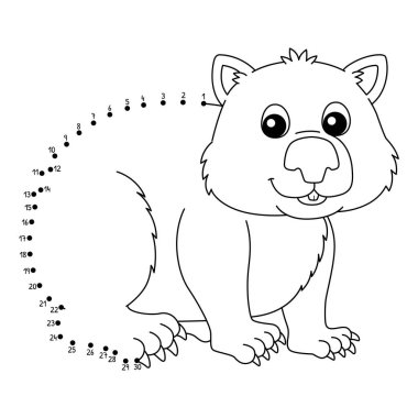Noktaları birleştiren sevimli ve komik bir Dot Wombat Avustralya Hayvan Boyama Sayfası.