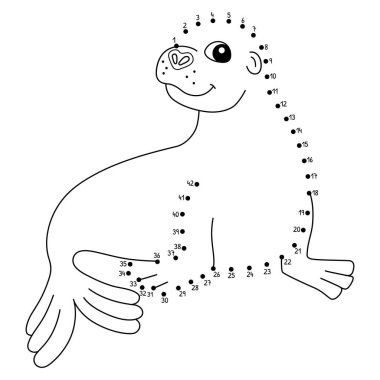 Noktaları birleştiren sevimli ve komik bir Dot Sea Lion Avustralya Hayvan Boyama Sayfası.