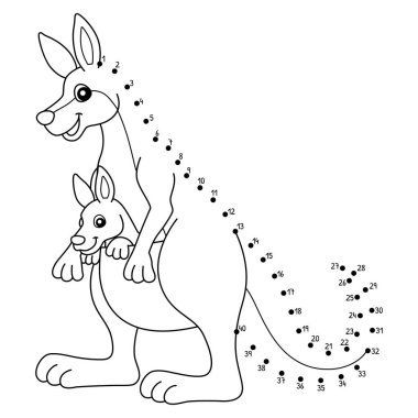 Çocuk Avustralyalı Hayvan Boyama Sayfası ile noktaları birleştiren sevimli ve komik bir Nokta Kangurusu.