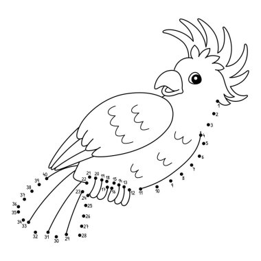 Noktaları birleştiren sevimli ve komik bir papağan Avustralya Hayvan Boyama Sayfası.
