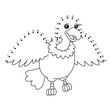 Noktaları birleştiren sevimli ve komik bir Akbaba Afrika hayvan boyama sayfası.