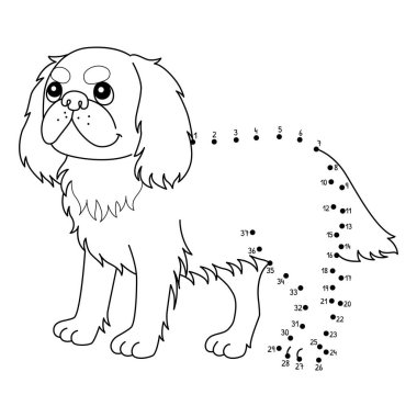 Noktaları birleştiren sevimli ve komik bir King Charles Spaniel Hayvan Boyama Sayfası.