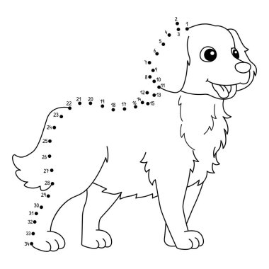 Noktaları birleştiren sevimli ve komik bir Dot Golden Retriever Hayvan boyama sayfası.