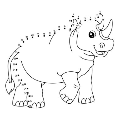 Noktaları birleştiren sevimli ve komik bir Afrika Gergedanı Hayvan Boyama Sayfası.