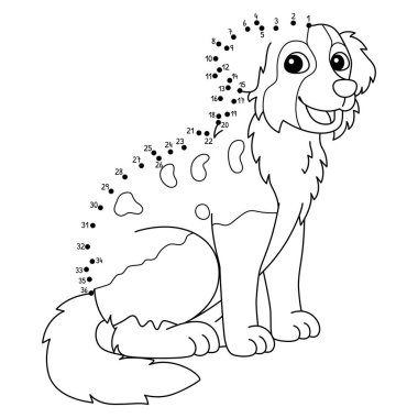 Noktaları birleştiren şirin ve komik bir Avustralya çoban köpeği boyama sayfası.