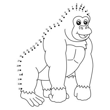 Noktaları birleştiren sevimli ve komik bir Afrika gorili hayvan boyama sayfası.