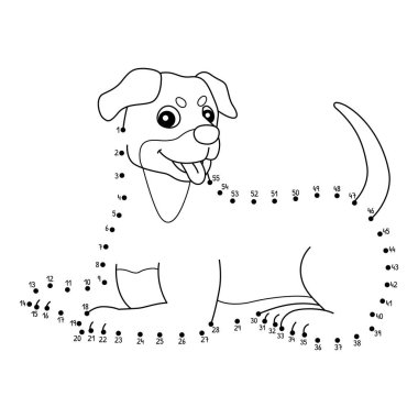 Noktaları birleştiren sevimli ve komik bir Dot Rottweiler Köpek Hayvan Boyama Sayfası.