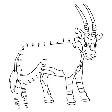 Noktaları birleştiren sevimli ve komik bir Afrika Afrika Hayvanları Boyama Sayfası.