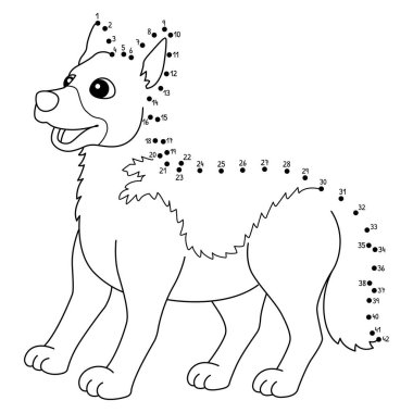 Noktaları birleştiren sevimli ve komik bir Alman Çoban Köpeği Hayvan Boyama Sayfası.