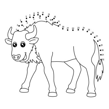 Noktaları birleştiren sevimli ve komik bir Afrika antilobu hayvan boyama sayfası.