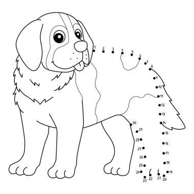 Noktaları birleştiren sevimli ve komik bir Dot St Bernard Köpek Hayvan Boyama Sayfası.