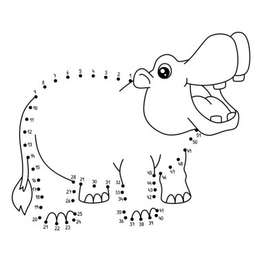 Noktaları birleştiren sevimli ve komik bir Afrika Hayvan Boyama Sayfası.