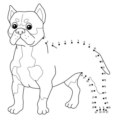Noktaları birleştiren sevimli ve komik bir Amerikan Kabadayı Köpek Hayvan Boyama Sayfası.