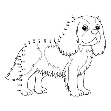 Noktaları birleştiren sevimli ve komik bir King Charles Spaniel Hayvan Boyama Sayfası.