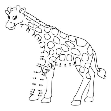 Noktaları birleştiren sevimli ve komik bir zürafa Afrika Hayvan Boyama Sayfası.
